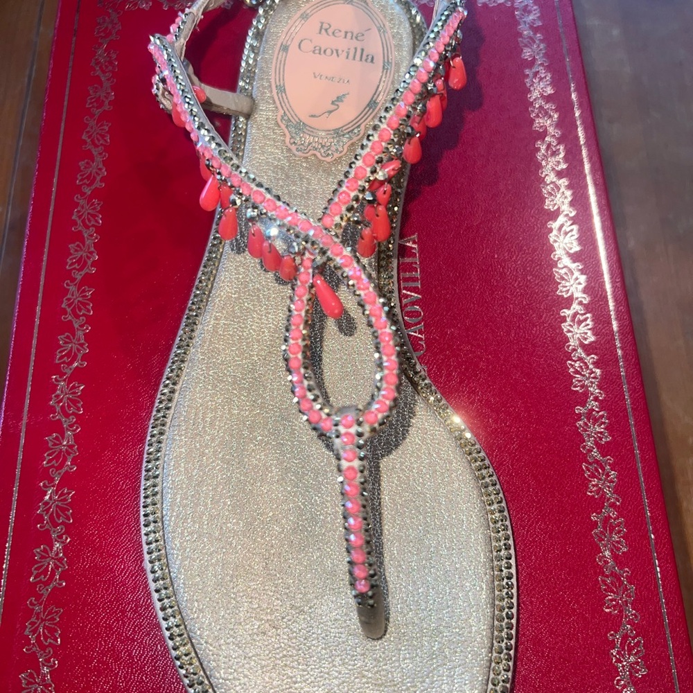 Rene Caovilla Pink and Silver Embellished Sandals